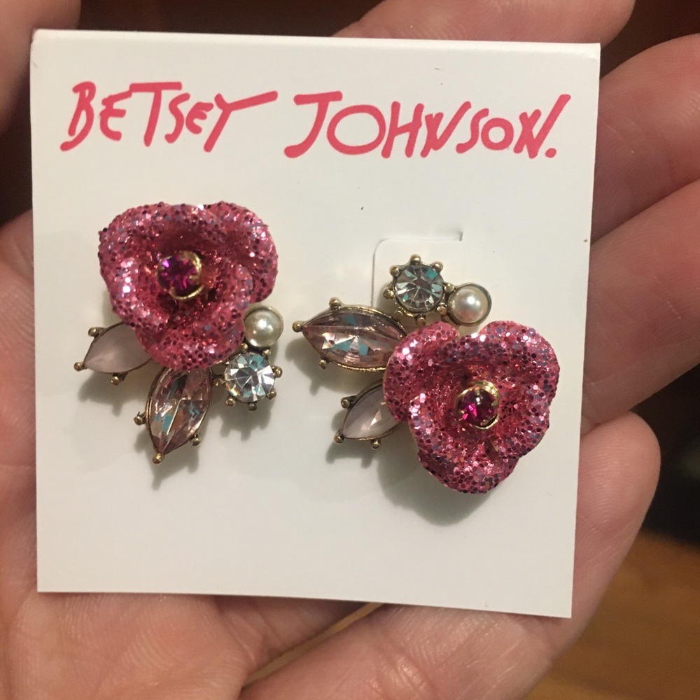 Betsey Johnson "Glitter Rose" Mismatch Earrings